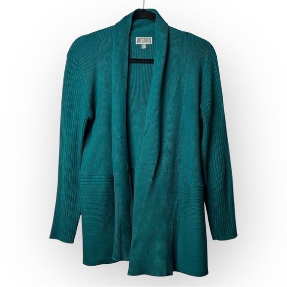 JM Collection Teal Ribbed Knit Cardigan M - Picture 1 of 4